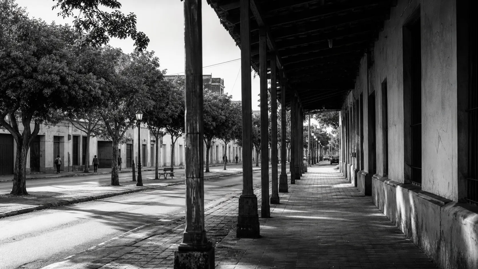 Calle arbolada y arquitectura tradicional de Villarrica, Guairá
